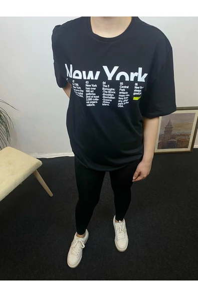 Süperlife Kadın Bisiklet Yaka Oversize Kalıp New York Baskılı Tişort SPR24TSk112