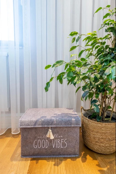 Kapaklı Püskül Detaylı Düzenleyici Çok Amaçlı Organizer Keçe Sepet (mini) - 03495 - 3