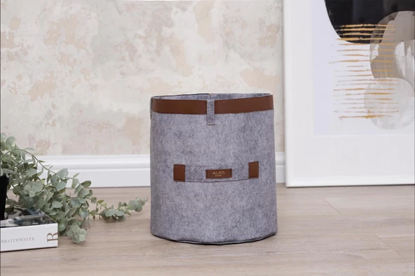 Deri Şeritli Yuvarlak Çok Amaçlı Düzenleyici Organizer Kutu Keçe Sepet (maxi) 03815 - 5