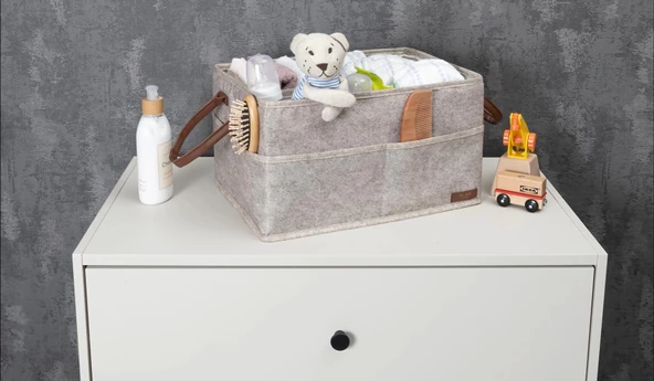 3 Gözlü Deri Şeritli Çok Amaçlı Düzenleyici Organizer Kutu Keçe Sepet 03860 - 4