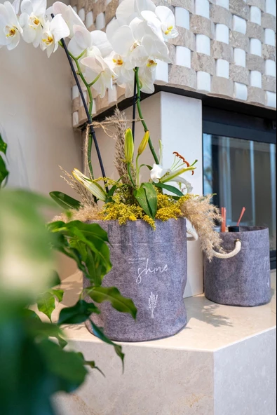 Kulplu Yuvarlak Düzenleyici Çok Amaçlı Kolay Taşınabilen Organizer Keçe Sepet (3'lü Set) - 3