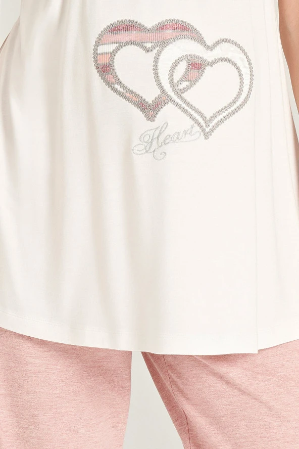 Kadın Simli Çizgi Desenli Yakası Düğmeli 3'lü Belden Kuşaklı Pijama Takımı - 5