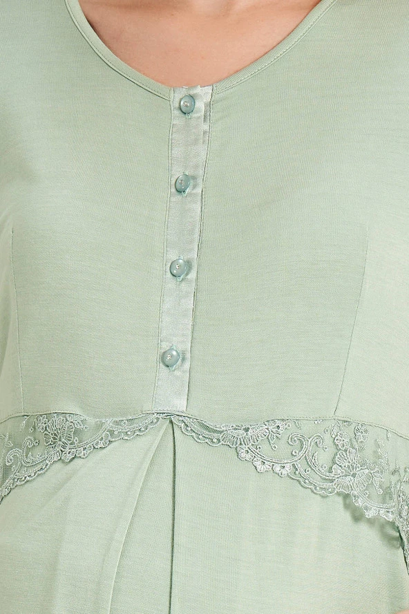 Kadın Kiremit Renkli Petekli Yakası Düğmeli 3'lü Beden Kuşaklı Lohusa Pijama Takımı - 5