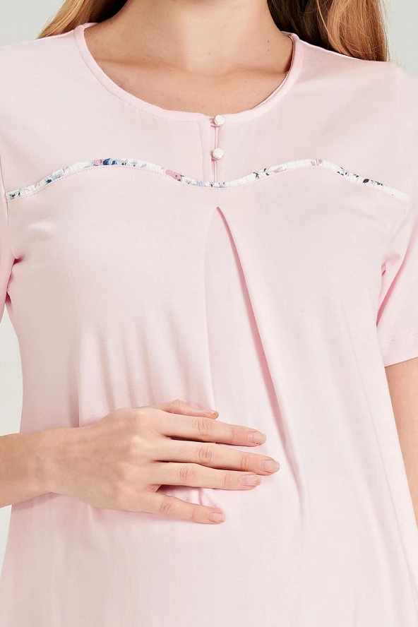 Kadın Çicek Desenli Yakası Düğmeli 3'lü Belden Kuşaklı Lohusa Pijama Takımı - 4