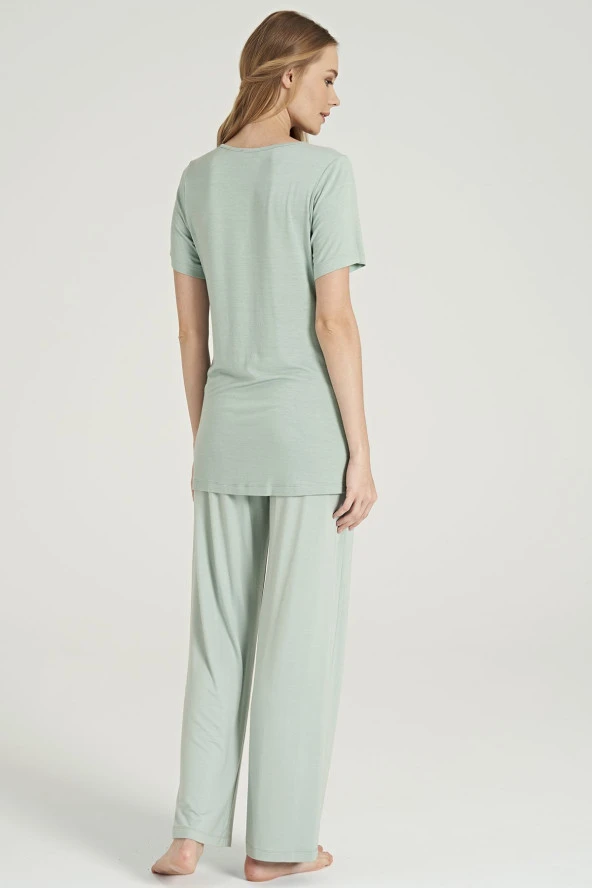 Kadın Kiremit Renkli Petekli Yakası Düğmeli 3'lü Beden Kuşaklı Lohusa Pijama Takımı - 7