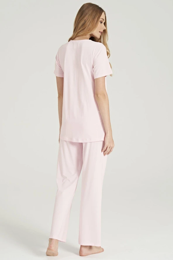 Kadın Çicek Desenli Yakası Düğmeli 3'lü Belden Kuşaklı Lohusa Pijama Takımı - 7