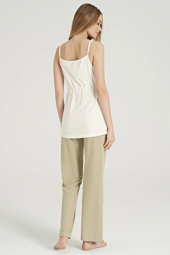 Kadın Yaprak Desenli İpli Yakası Dantel Detaylı Düğmeli Lohusa 3'lü Pijama Takımı - 12