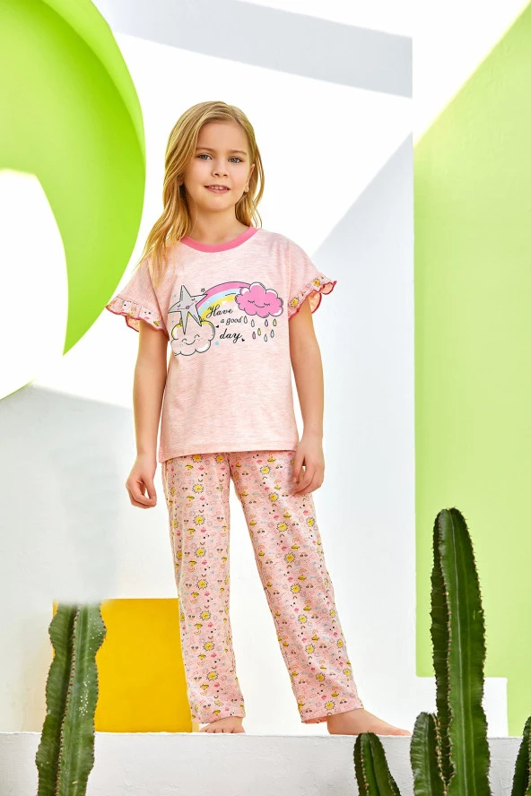 Kız Çocuk Gökyüzü Desenli Pijama Takımı