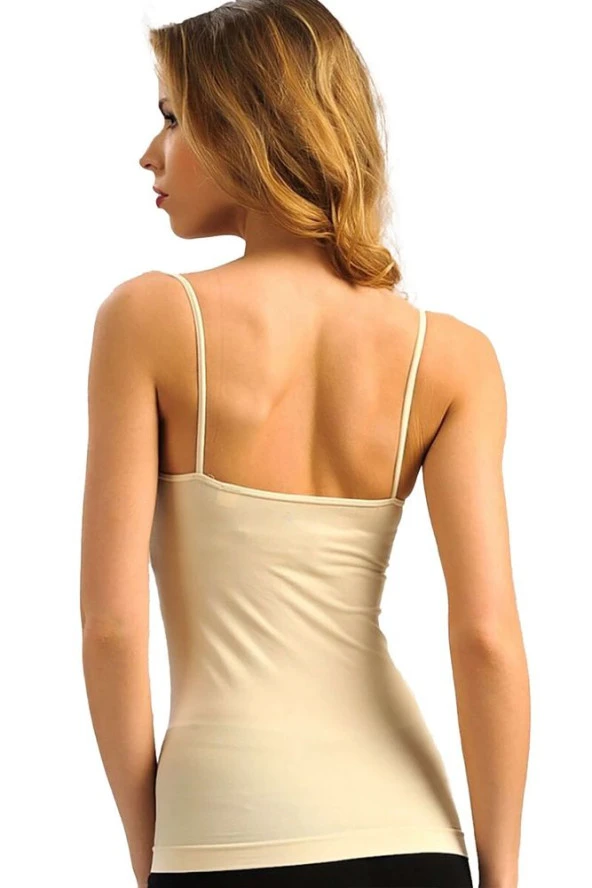 Kadın Beyaz Dikişsiz İp Askılı Atlet - 2