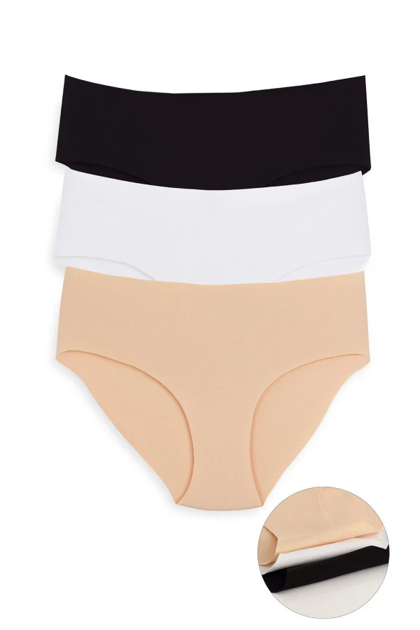 Kadın Karışık Renk 3'lü Lazer Kesim Poliamid Bato Külot - 2