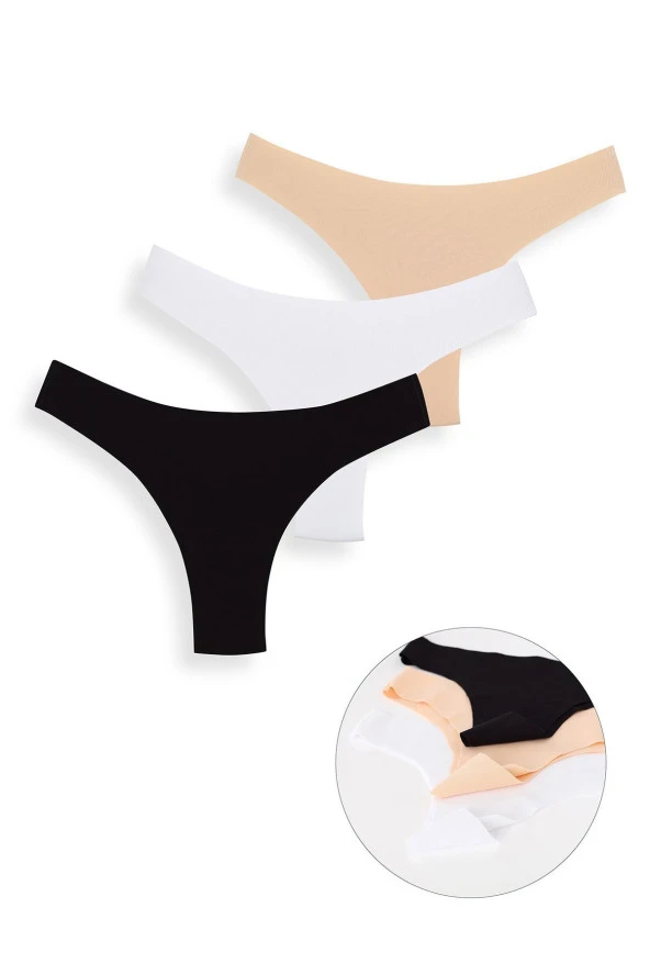 Kadın Karışık Renk 3'lü Lazer Kesim Pamuk Brazilian Külot