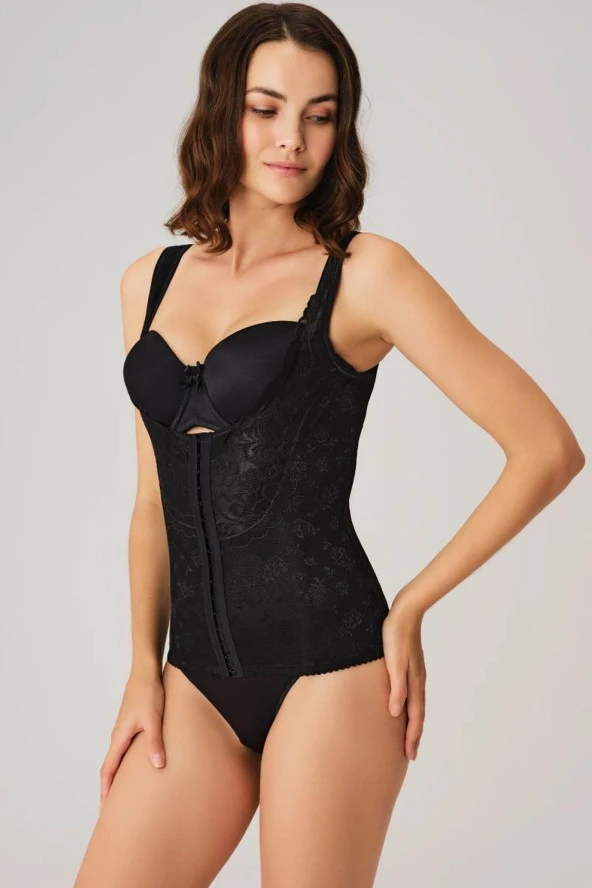 Kadın Ten Toparlayıcı Bel İnceltici Dikişli Büyük Beden Kancalı Geniş Askı Sıkı Yelek Korse - 4