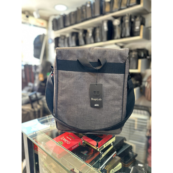 BAGSLAB Gri  Keten Kumaş El Ve Omuz Çantası - Resim 3