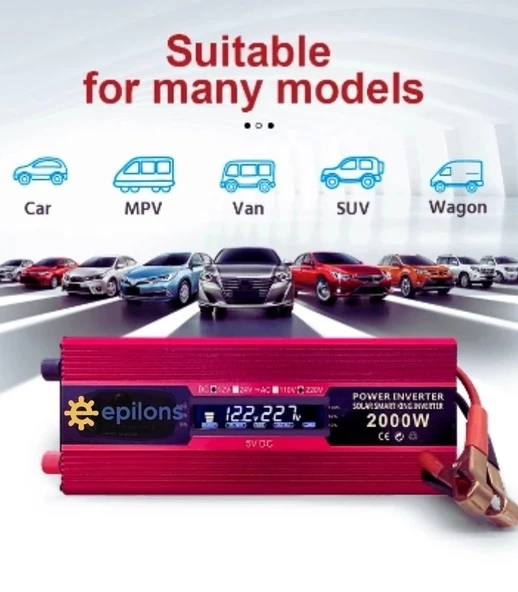 Epilons 12v 2000w Modifiye Sınus İnverter 220v Dijital Göstergeli- Taşınabilir Güç Kaynağı - 3