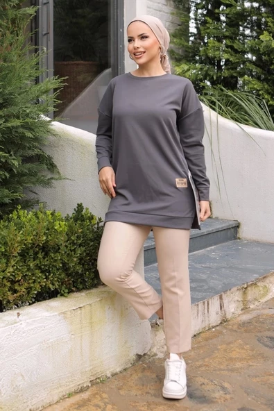 Yeni Stil Gri Füme Detaylı Tunik 10020 - 3