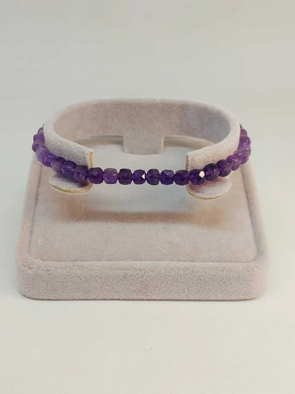 Ametist Taşı Küp Şekilli Faset Kesim 5mm Bileklik (45314) - Resim 2