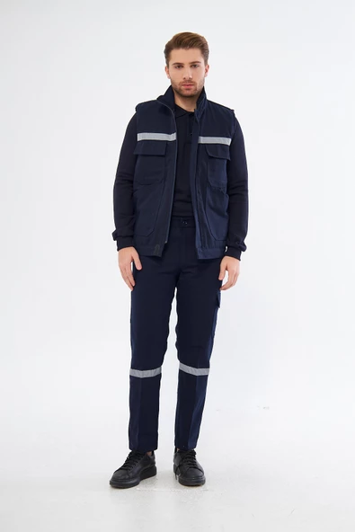 Orange Safety Yelek Pantolon 7/7 Gabardin %100 Pamuk Kapitoneli Reflektörlü Kışlık Lacivert - 2
