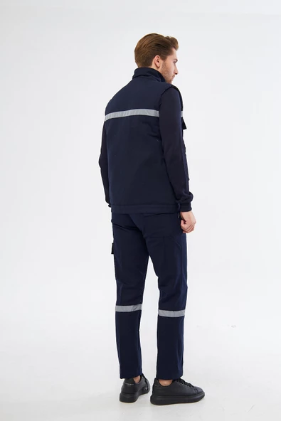 Orange Safety Yelek Pantolon 7/7 Gabardin %100 Pamuk Kapitoneli Reflektörlü Kışlık Lacivert - 7