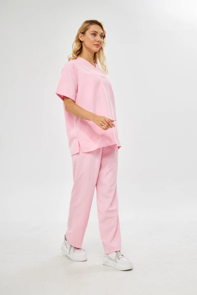 Orange Safety V Yaka Treecotton Pembe Hemşire Takım - 7