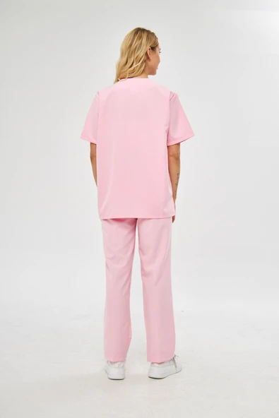 Orange Safety V Yaka Treecotton Pembe Hemşire Takım - 9