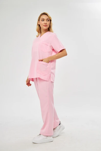 Orange Safety V Yaka Treecotton Pembe Hemşire Takım - 8