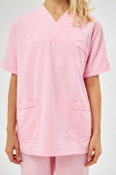 Orange Safety V Yaka Treecotton Pembe Hemşire Takım - 10