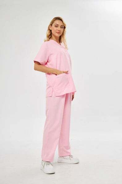 Orange Safety V Yaka Treecotton Pembe Hemşire Takım - 6