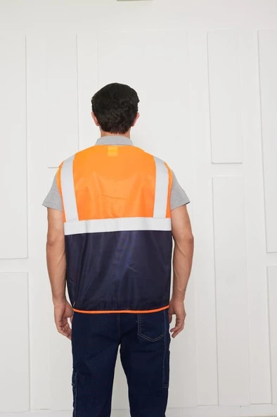 Orange Safety Mühendis Tipi İkaz Yeleği Turuncu-Lacivert - Resim 8