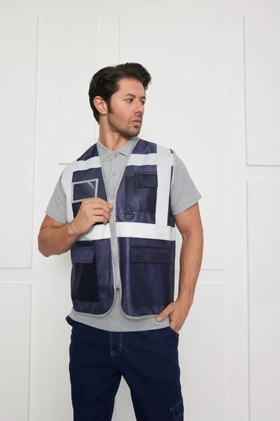 Orange Safety Mühendis Tipi İkaz Yeleği Lacivert - 2