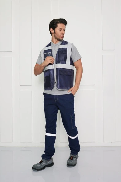 Orange Safety Mühendis Tipi İkaz Yeleği Lacivert - 6