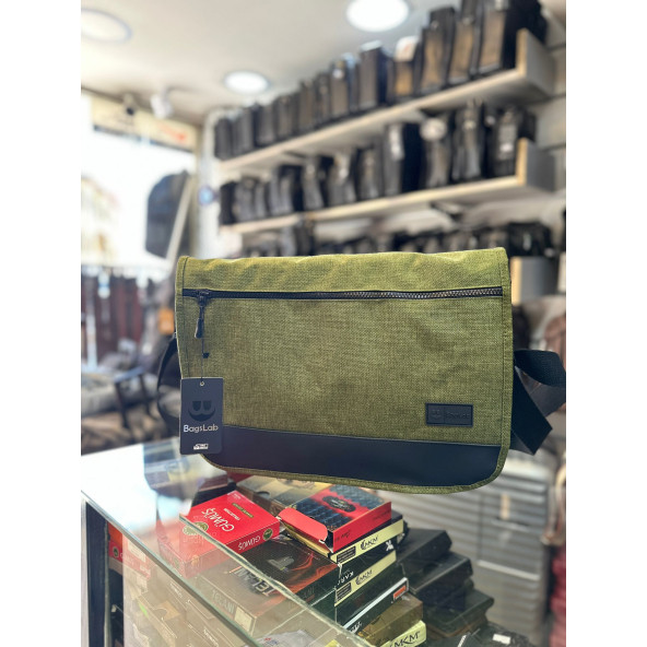 BAGSLAB Haki Keten Kumaş El Ve Omuz Çantası-1042 - 5