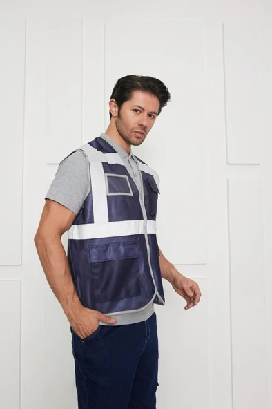 Orange Safety Mühendis Tipi İkaz Yeleği Lacivert - 4