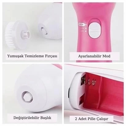 Pilli Yüz Cilt Temizleme Cihazı Siyah Nokta Peeling Fırça Seti Vücut Yüz Bakımı Masaj Aleti - 7