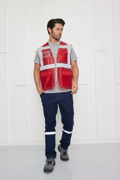 Orange Safety Mühendis Tipi İkaz Yeleği Kırmızı ürün görseli