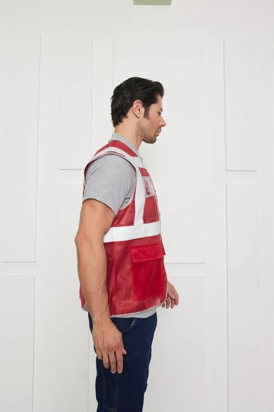 Orange Safety Mühendis Tipi İkaz Yeleği Kırmızı - Resim 7