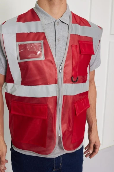 Orange Safety Mühendis Tipi İkaz Yeleği Kırmızı - Resim 9