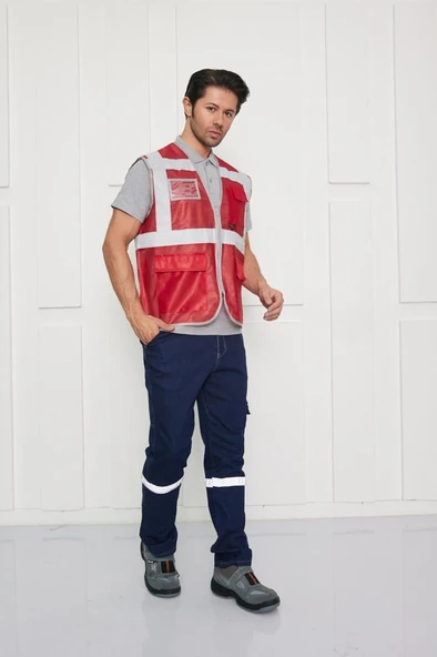 Orange Safety Mühendis Tipi İkaz Yeleği Kırmızı - Resim 2