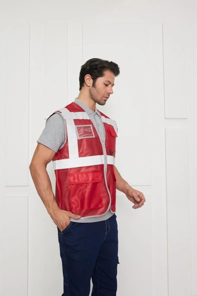 Orange Safety Mühendis Tipi İkaz Yeleği Kırmızı - Resim 6