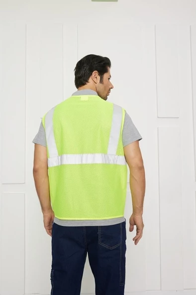 Orange Safety Mühendis Tipi Fileli İkaz Yeleği - Resim 4