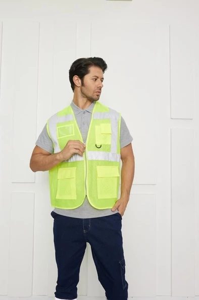 Orange Safety Mühendis Tipi Fileli İkaz Yeleği - Resim 3