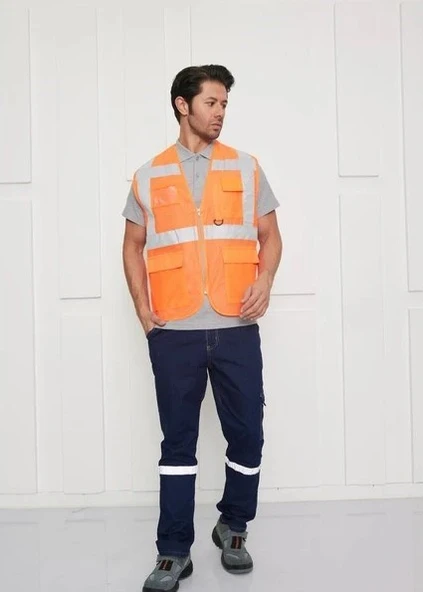 Orange Safety Mühendis Tipi Fileli İkaz Yeleği ürün görseli