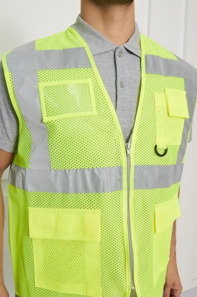 Orange Safety Mühendis Tipi Fileli İkaz Yeleği - Resim 5