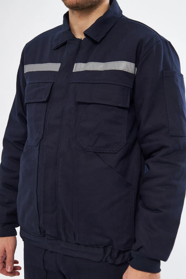 Orange Safety Mont 7/7 Gabardin %100 Pamuk Reflektörlü Kapitoneli Kışlık Lacivert - 2