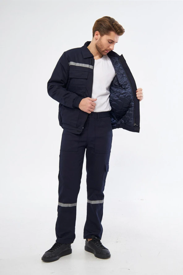 Orange Safety Mont 7/7 Gabardin %100 Pamuk Reflektörlü Kapitoneli Kışlık Lacivert - 5