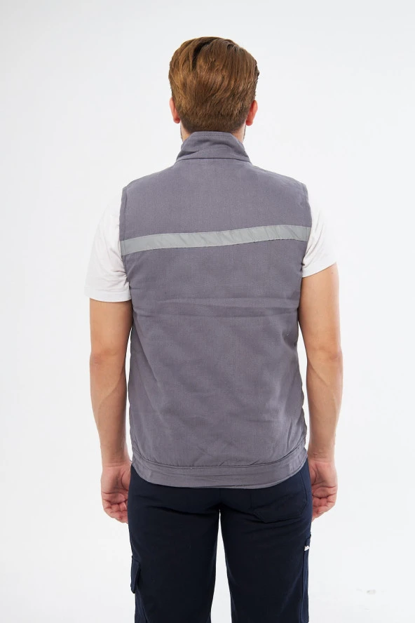 Orange Safety Gri Yelek 7/7 Gabardin %100 Pamuk Kapitoneli Reflektörlü - 5