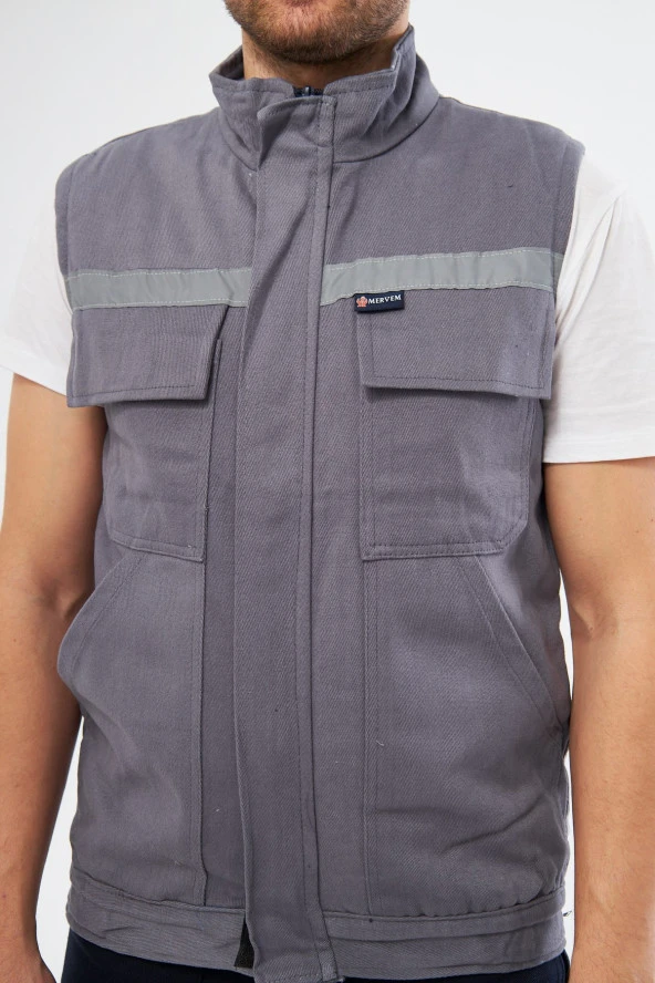 Orange Safety Gri Yelek 7/7 Gabardin %100 Pamuk Kapitoneli Reflektörlü - 6