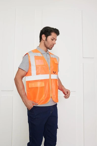 Orange Safety İkaz Yeleği Mühendis Tipi Reflektörlü - Resim 8
