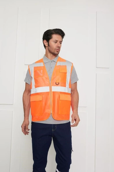 Orange Safety İkaz Yeleği Mühendis Tipi Reflektörlü - Resim 9