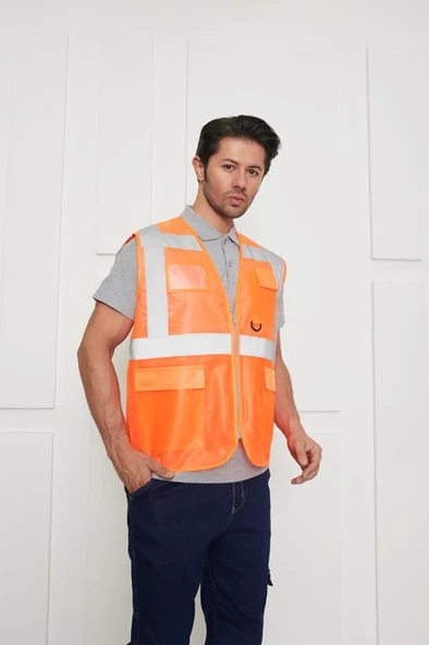 Orange Safety İkaz Yeleği Mühendis Tipi Reflektörlü - Resim 6