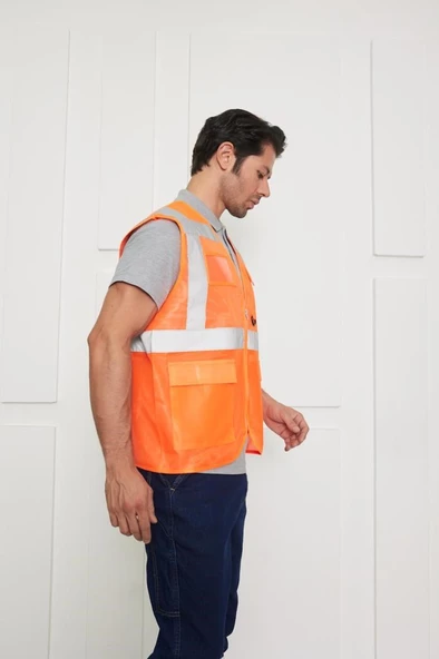 Orange Safety İkaz Yeleği Mühendis Tipi Reflektörlü - Resim 10